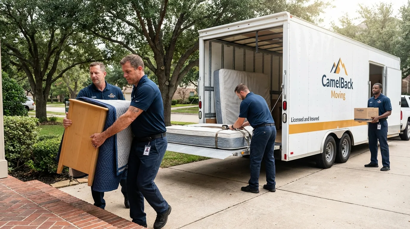 Crew loading residential truck for cross-state move from Syracuse, NE