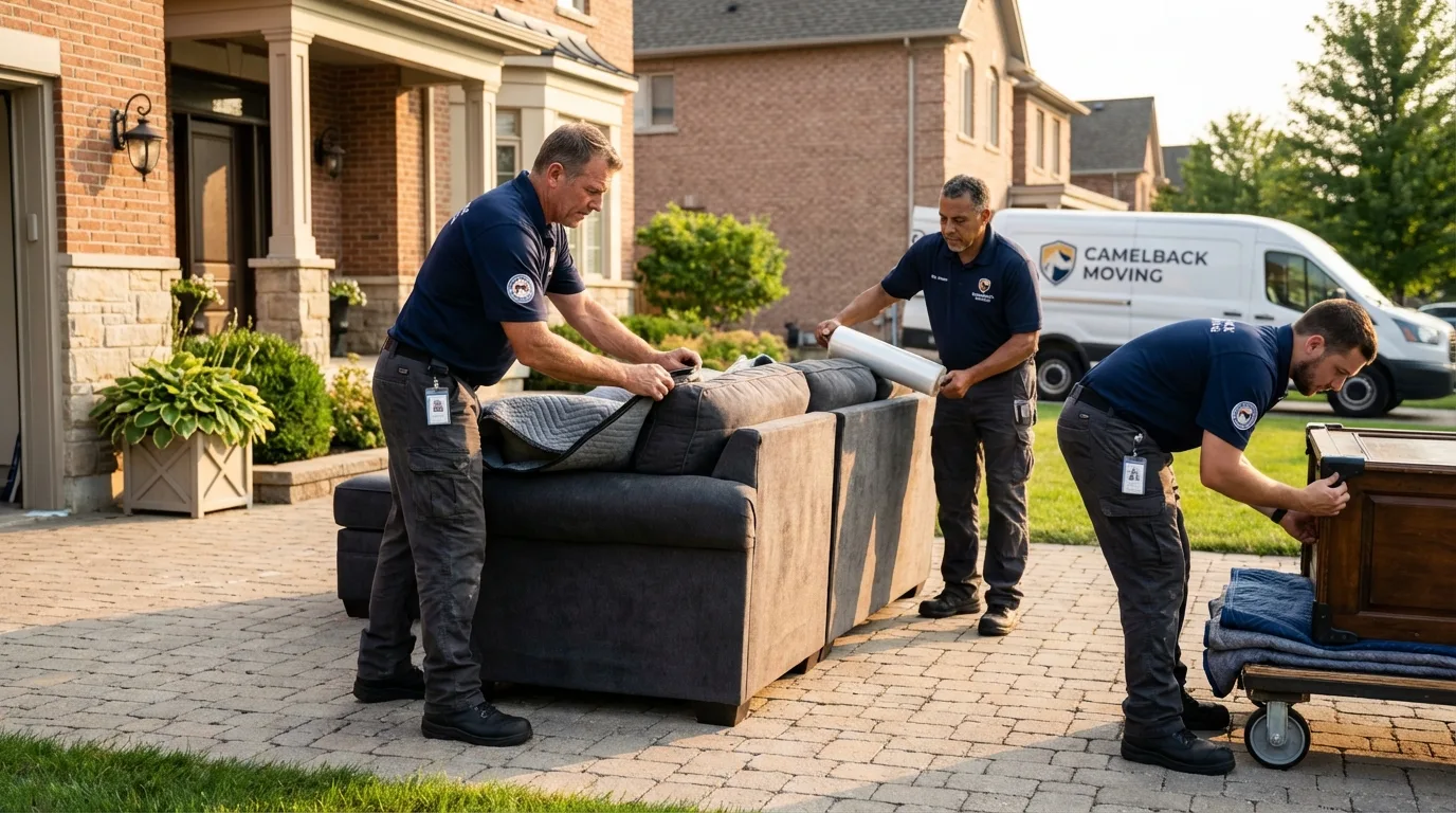 Large estate moving crew wrapping furniture in Syracuse, NE